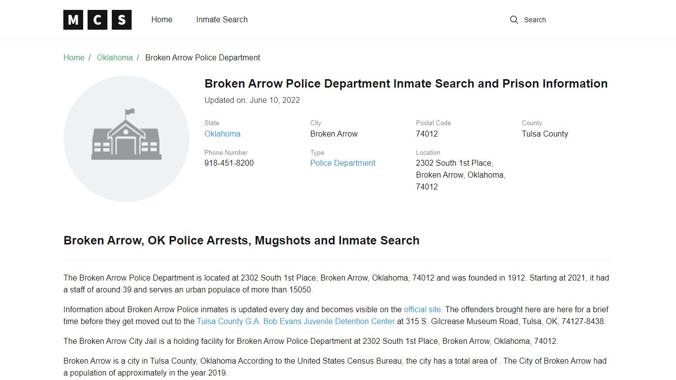 Broken Arrow, OK Police and Jail Records