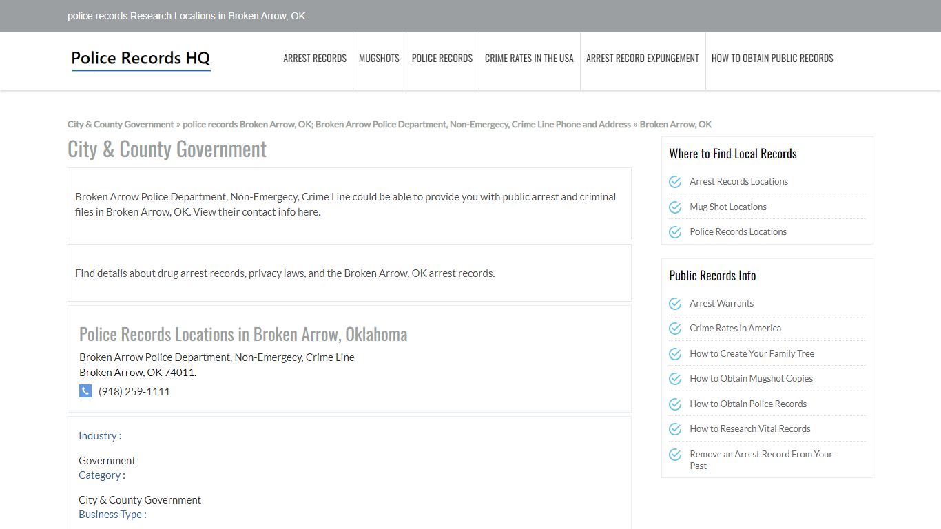 police records Research Locations in Broken Arrow, OK